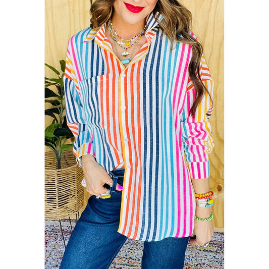Hand In Hand Orange Stripe Multicolor Loose Fitting Blouse