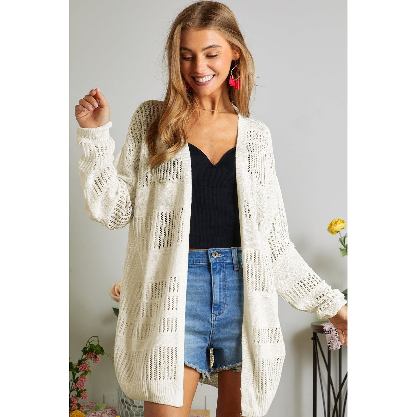 Date Night Lightweight Open Knit Tunic Cardigan