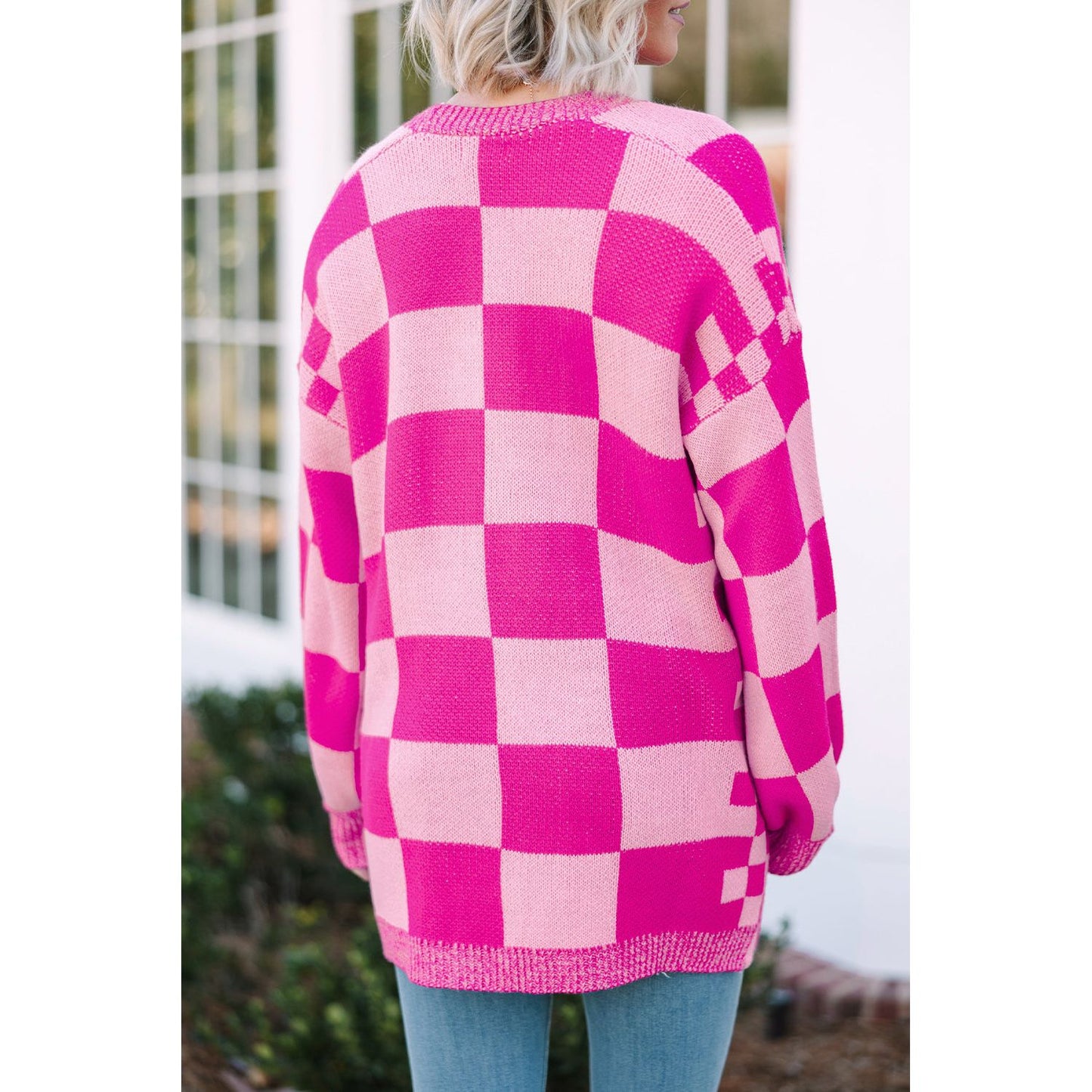 Heart Eyes Checkered Printed Open Front Cardigan