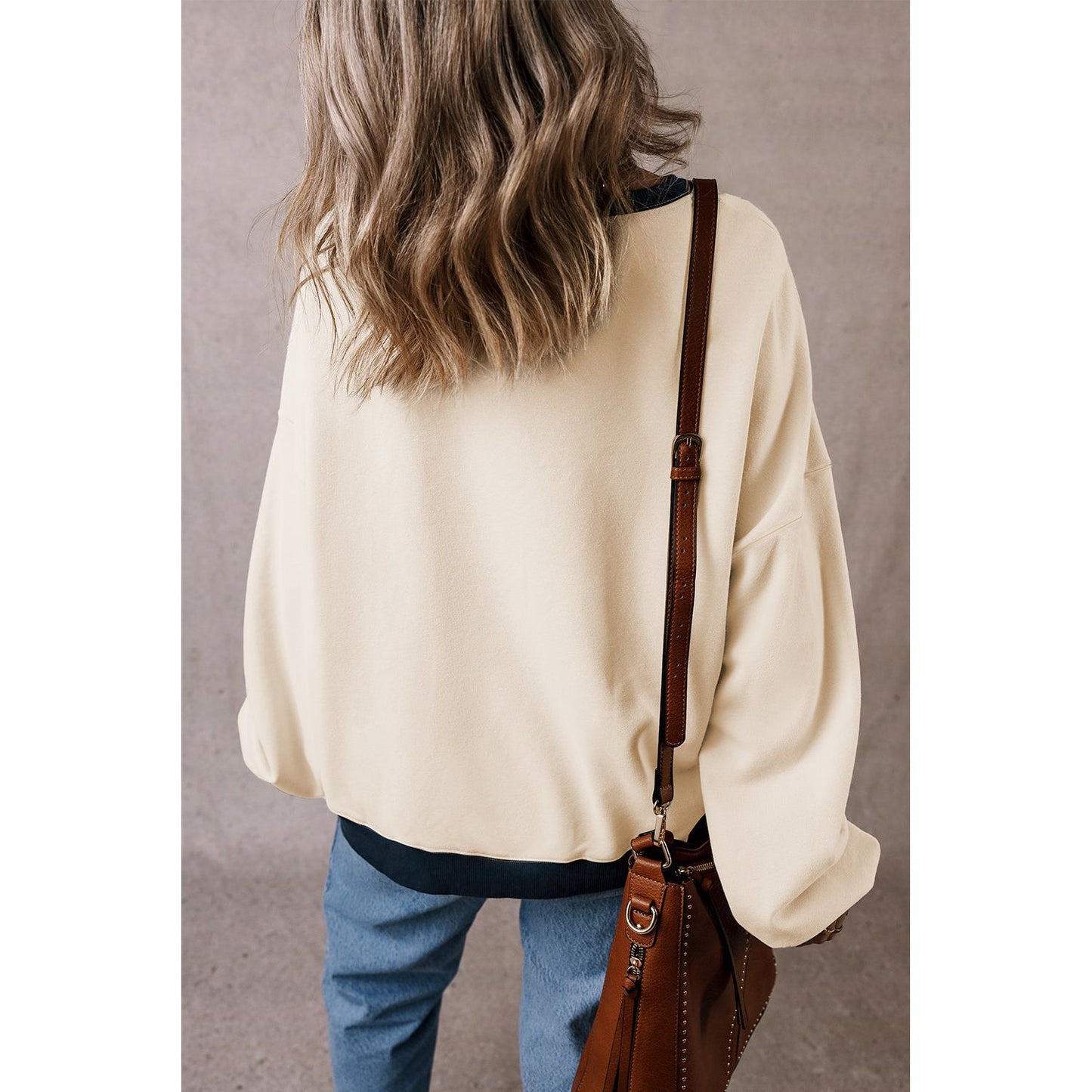 Rainy Days White Color Block Patch Oversized Pullover