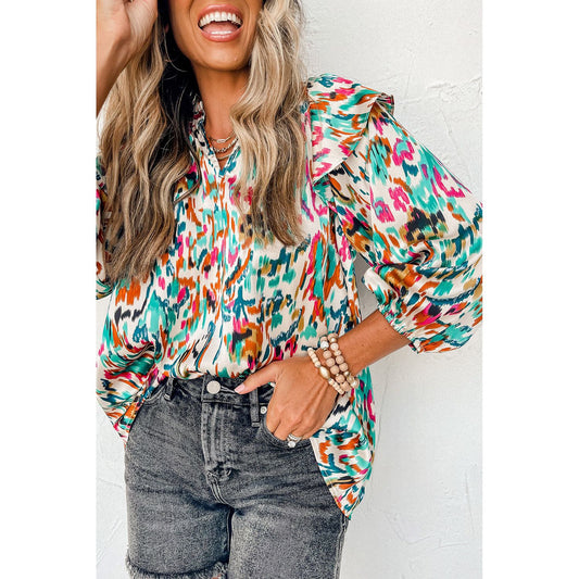 Life Of the Party Abstract Print 3/4 Puff Sleeve Blouse