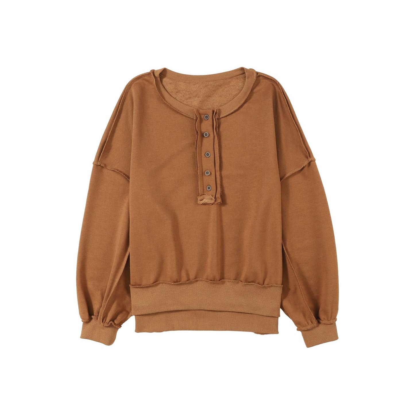 Slouchy Drop Shoulder Henley Sweatshirt