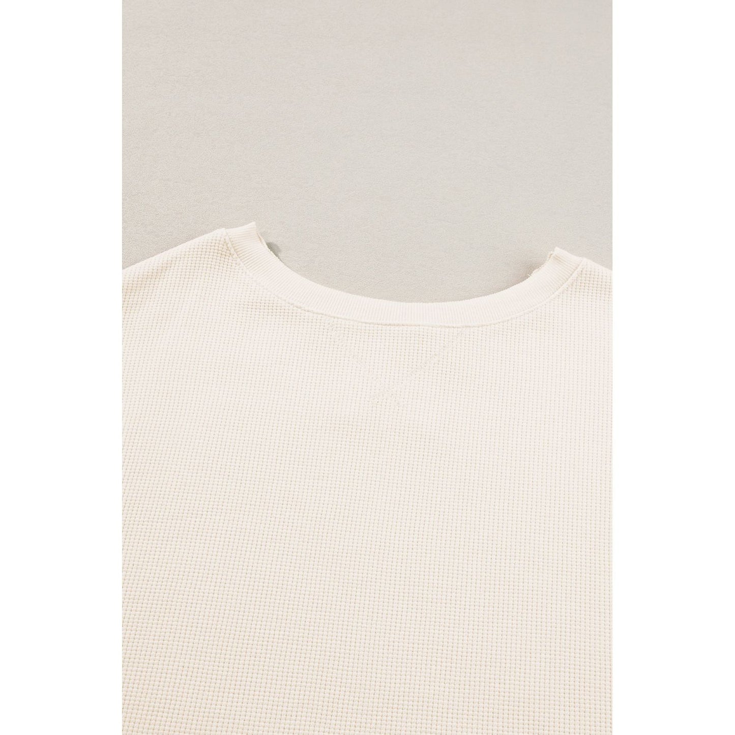 White Waffle Bishop Sleeve Split Oversized Sweatshirt