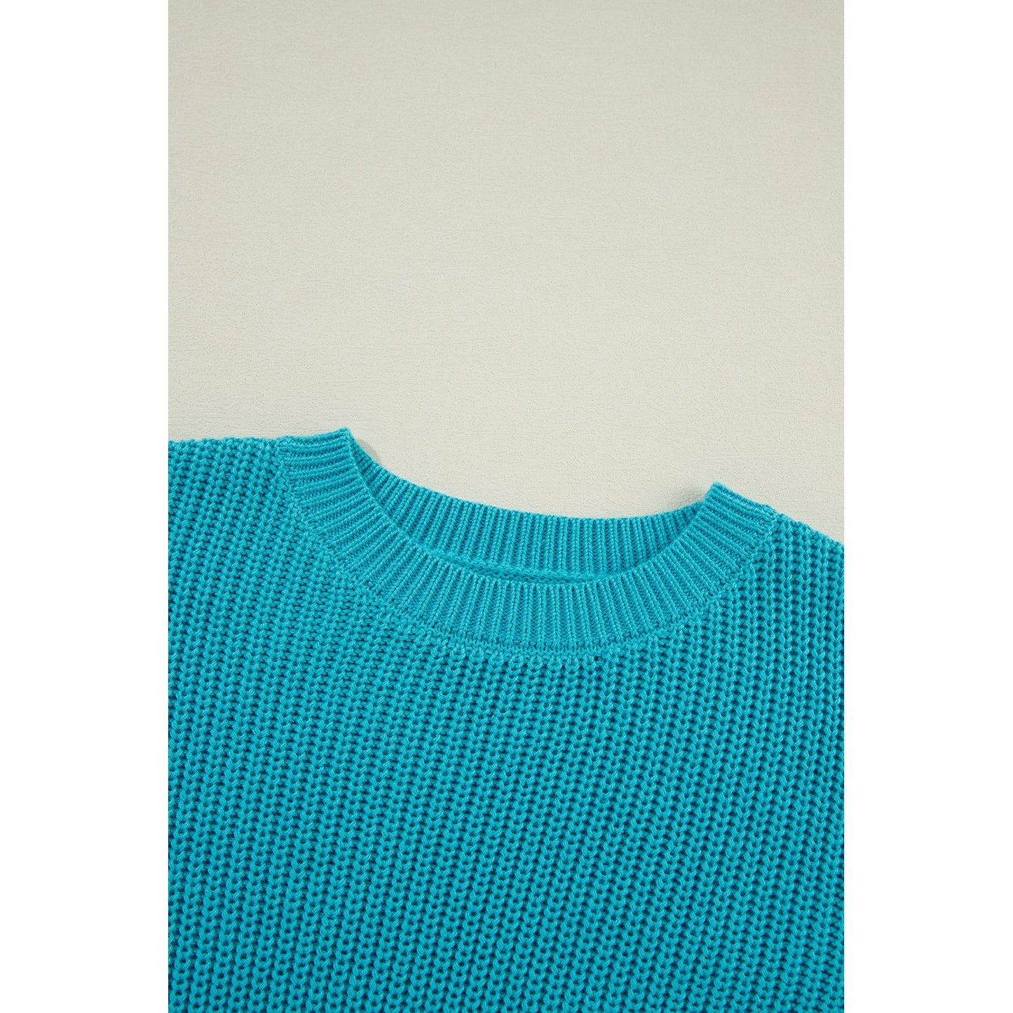 Turquoise Ruffled Eyelet Bubble Sleeve Sweater