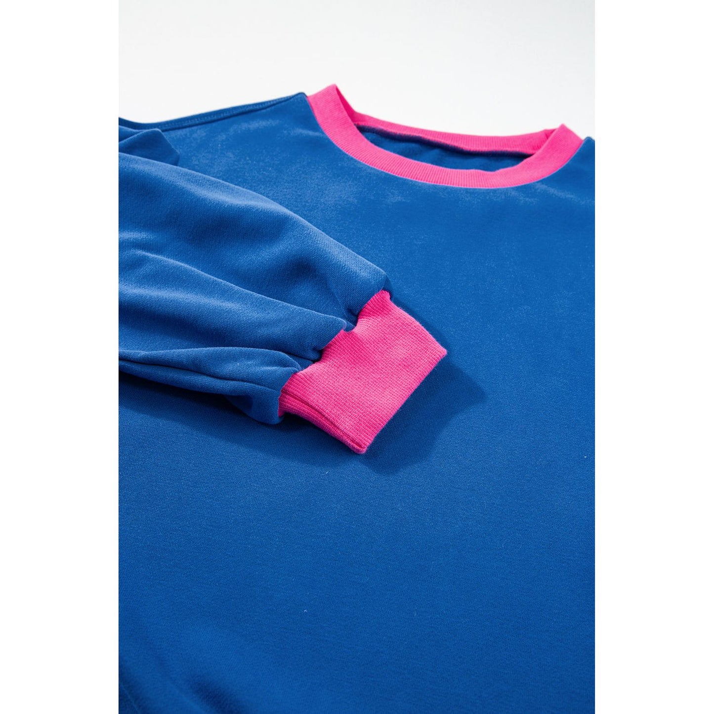 Blue Colorblock Bubble Sleeve Sweatshirt