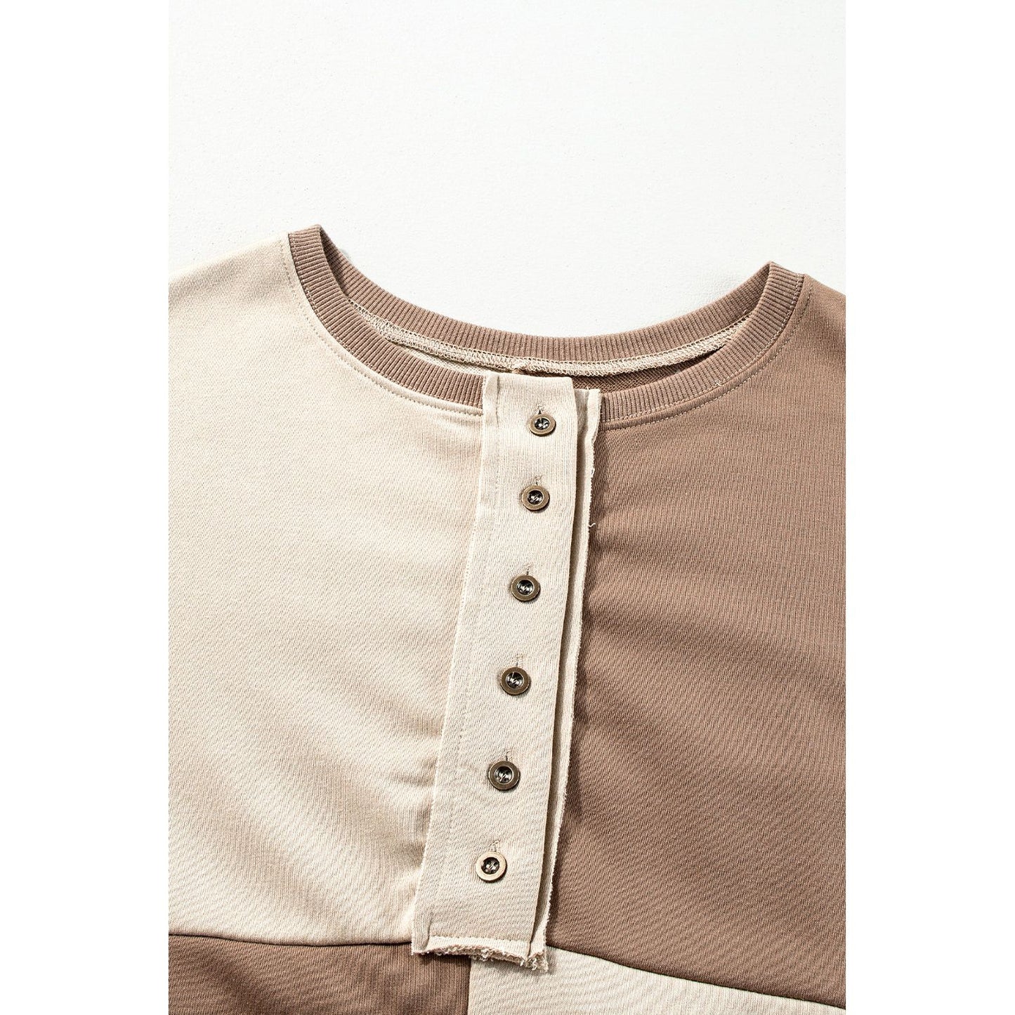 By the Fire Beige Colorblock Henley High Low Pullover