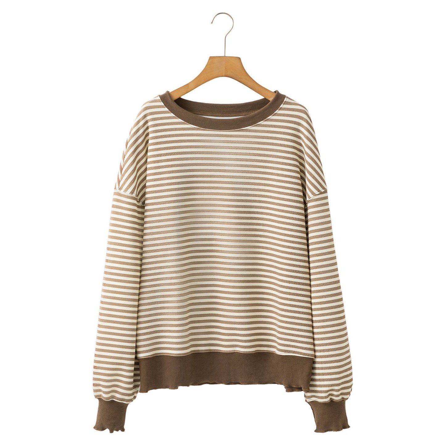 Brown Stripe Drop Shoulder Long Sleeve Top