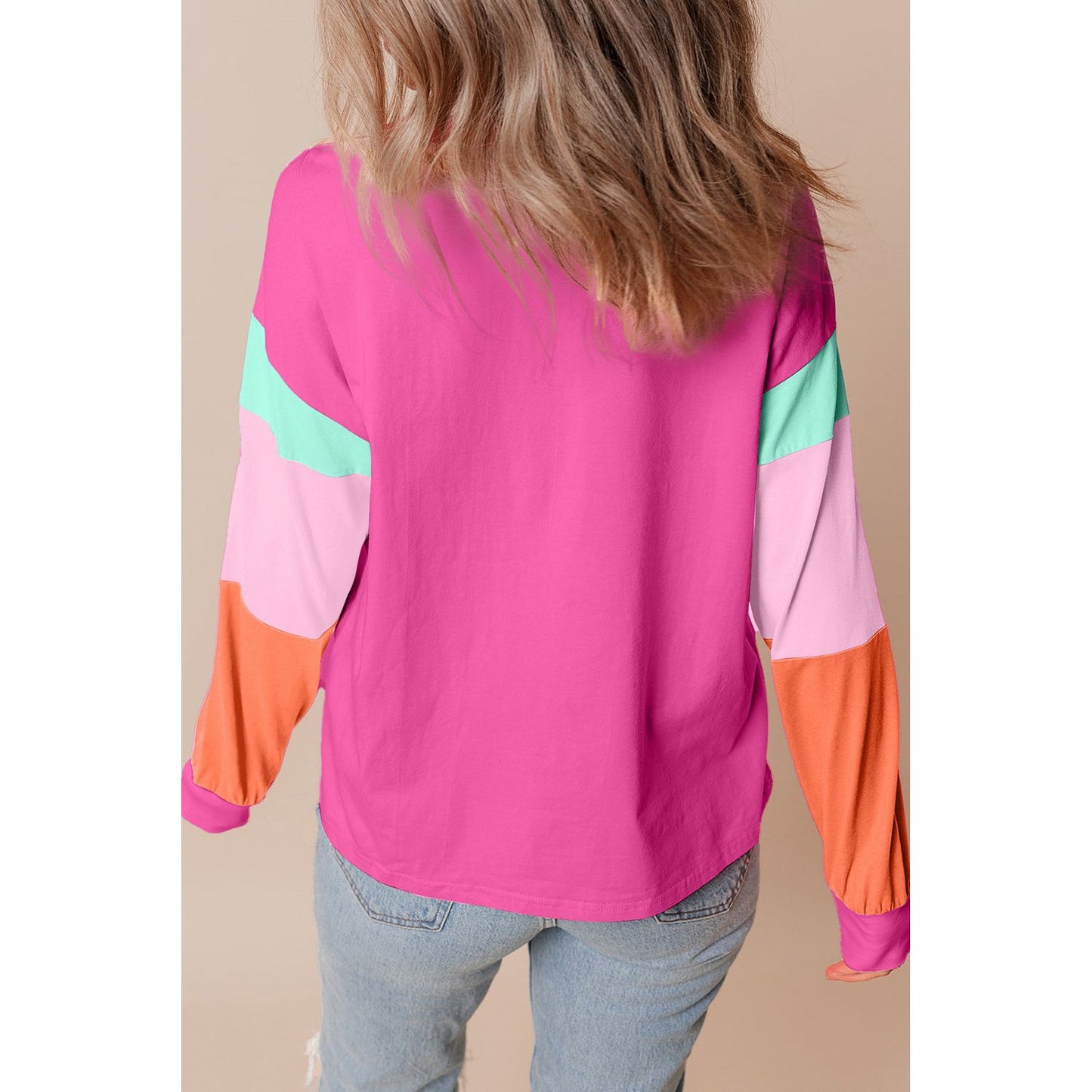 Running Errands Colorblock Patchwork Long Sleeve Loose Top