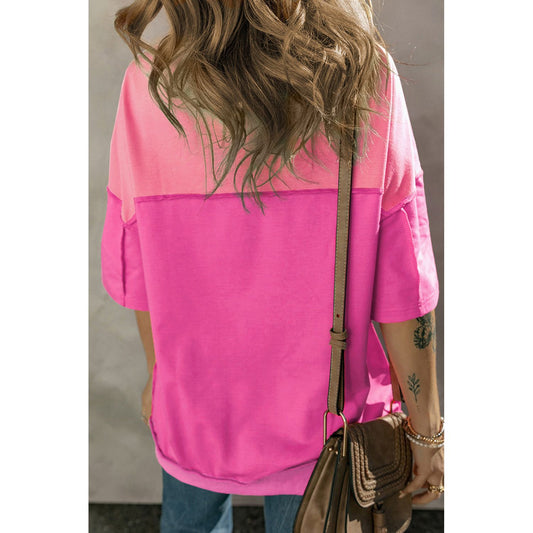 Take Me Away Rose Contrast Color Patchwork Blouse