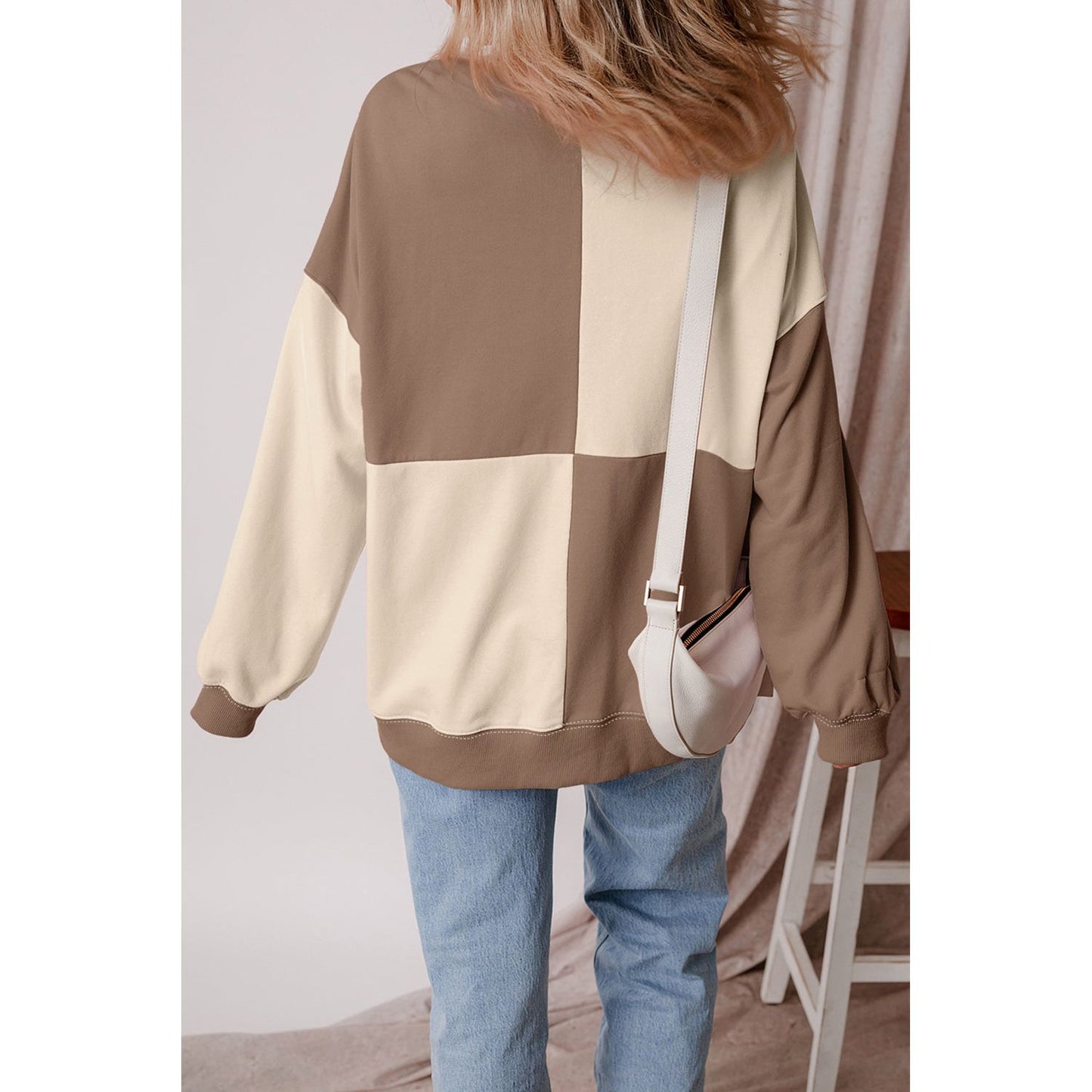 By the Fire Beige Colorblock Henley High Low Pullover