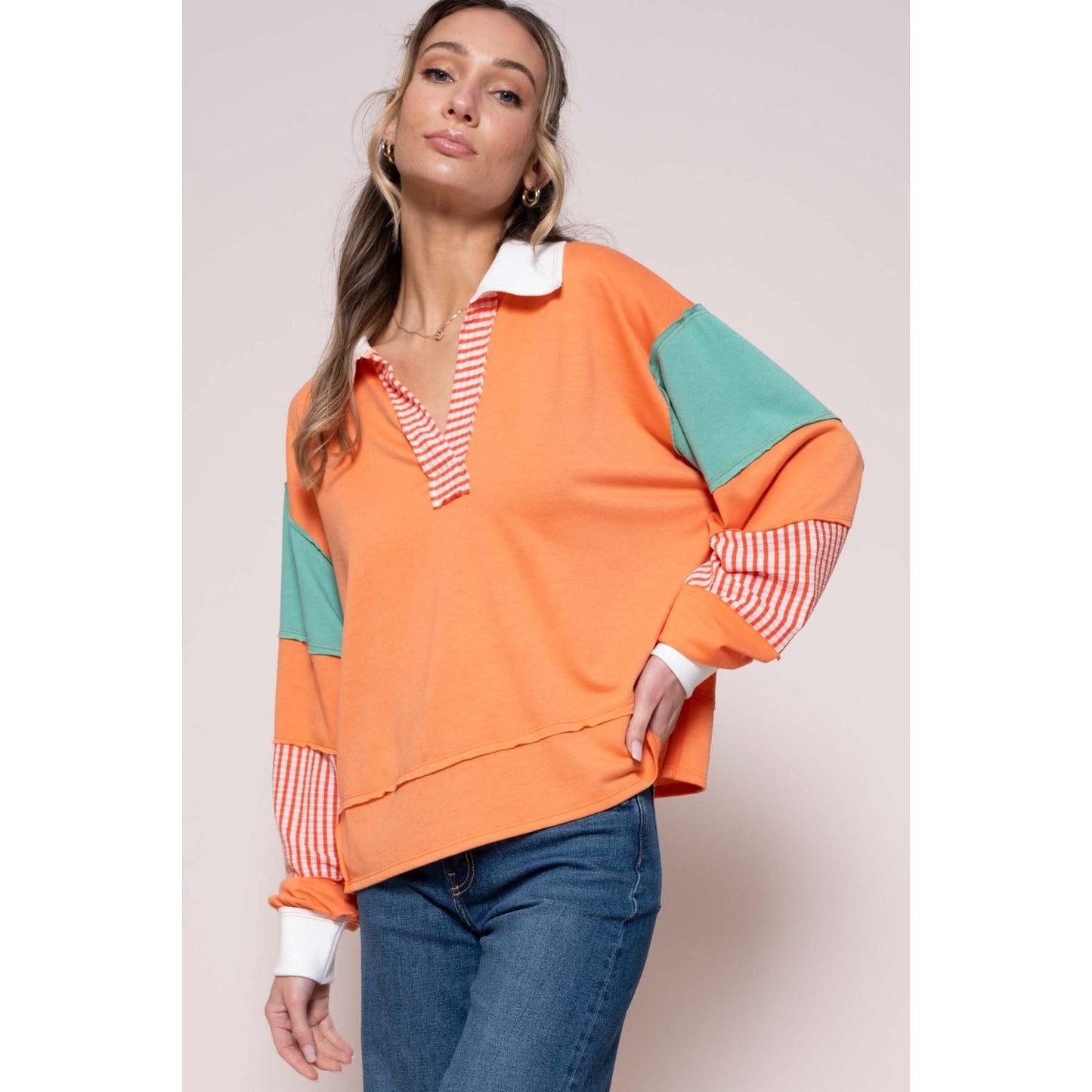 Love You Mean It Color Block Top with Striped Panel