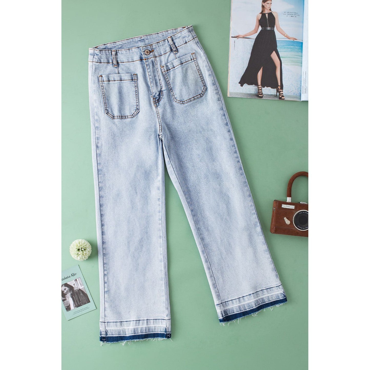 Walk This Way Blue Acid Wash Contrast Edge Cropped Jeans