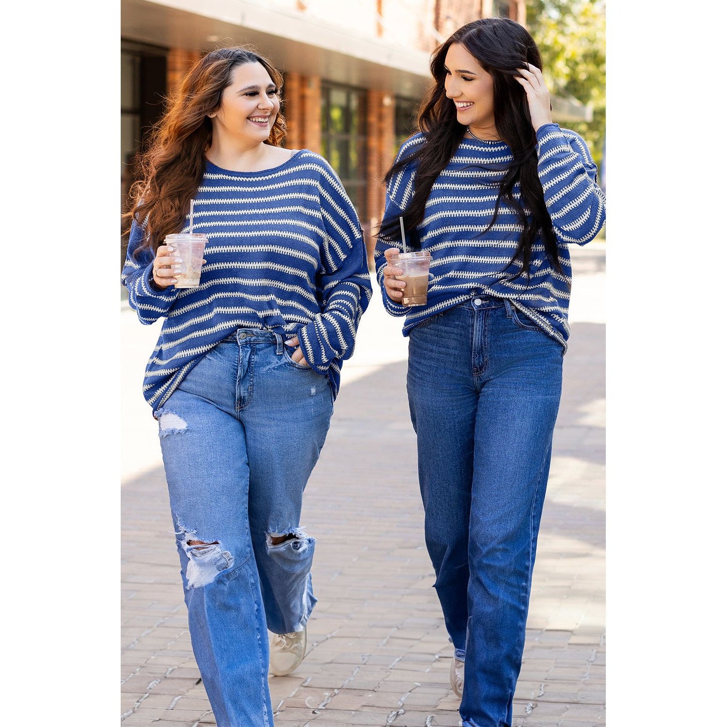 Cozy Season Sky Blue Striped Sweater