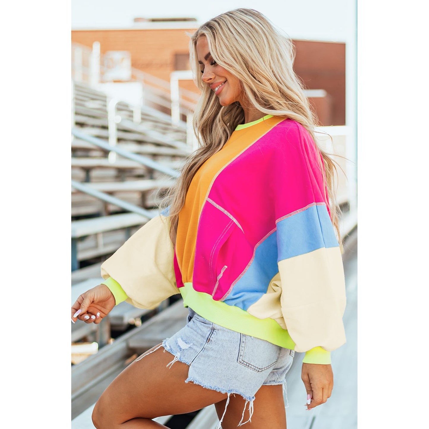 All Of The Lights Colorblock Exposed Stitching Oversize Pullover