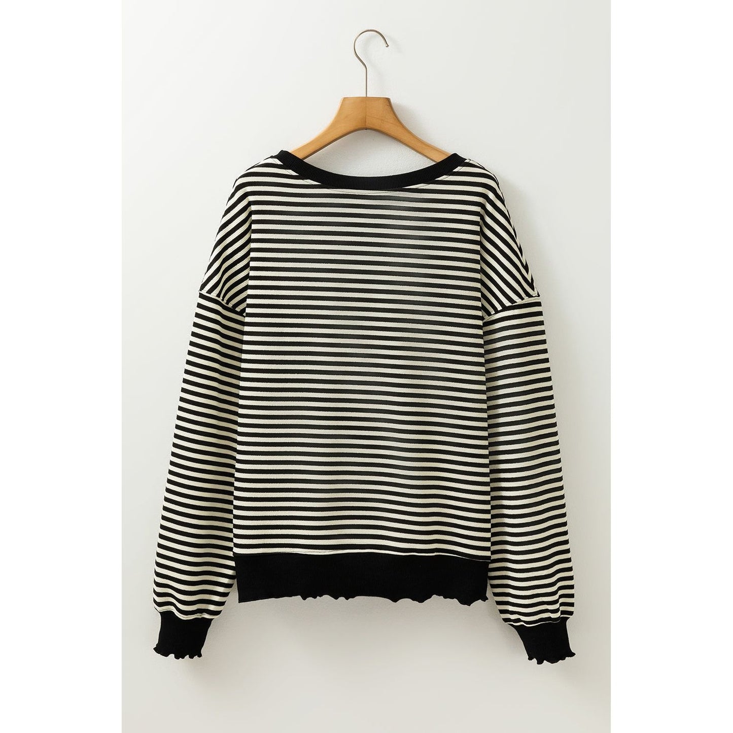 Brown Stripe Drop Shoulder Long Sleeve Top