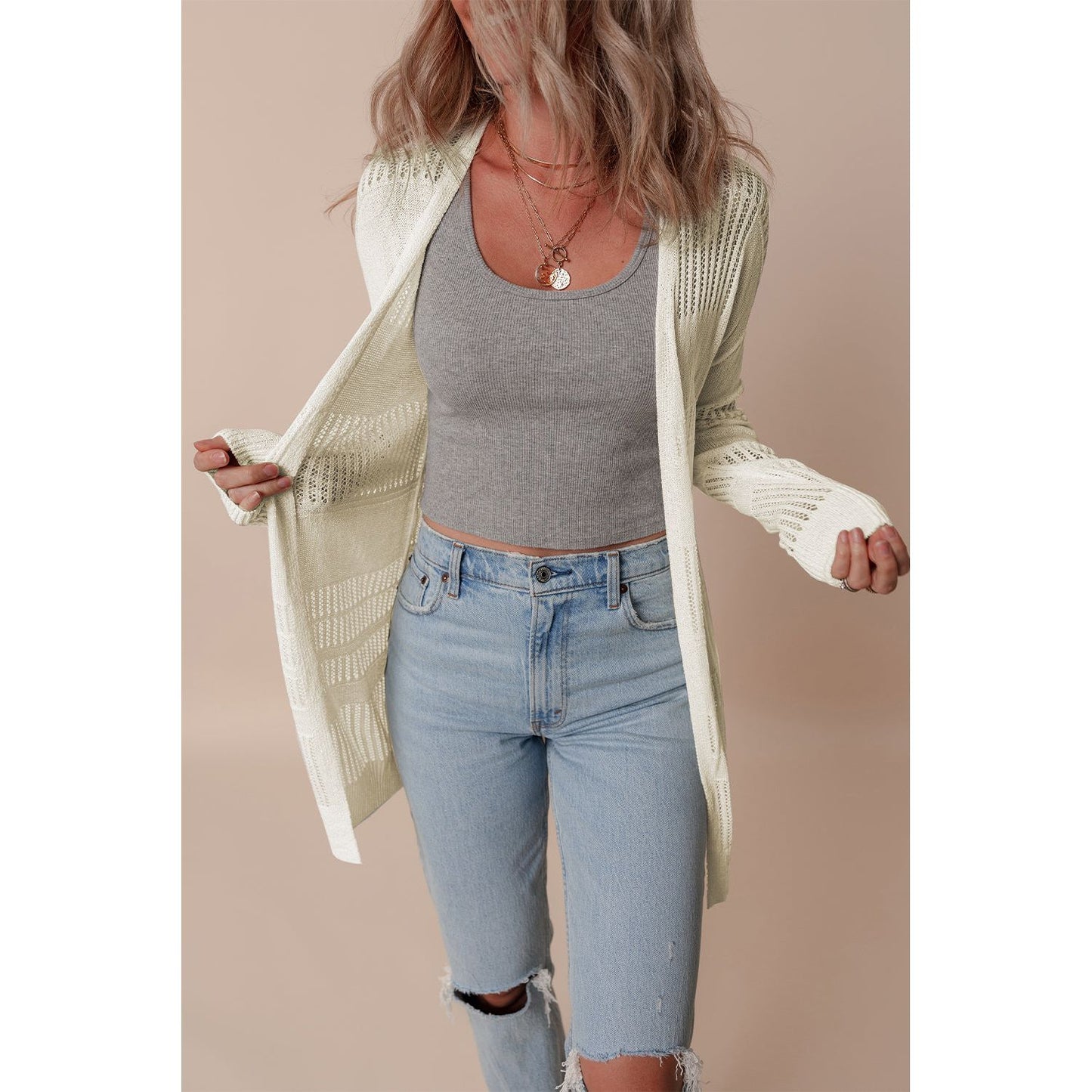 Date Night Lightweight Open Knit Tunic Cardigan