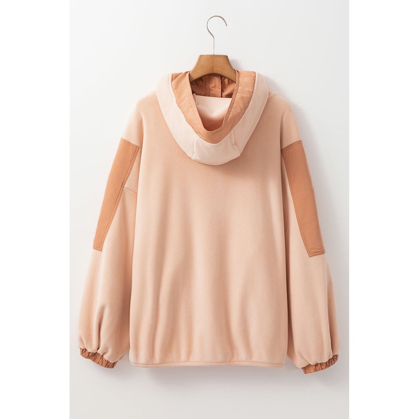 Day Date Beige Colorblock Half Zip Oversized Sherpa Hoodie