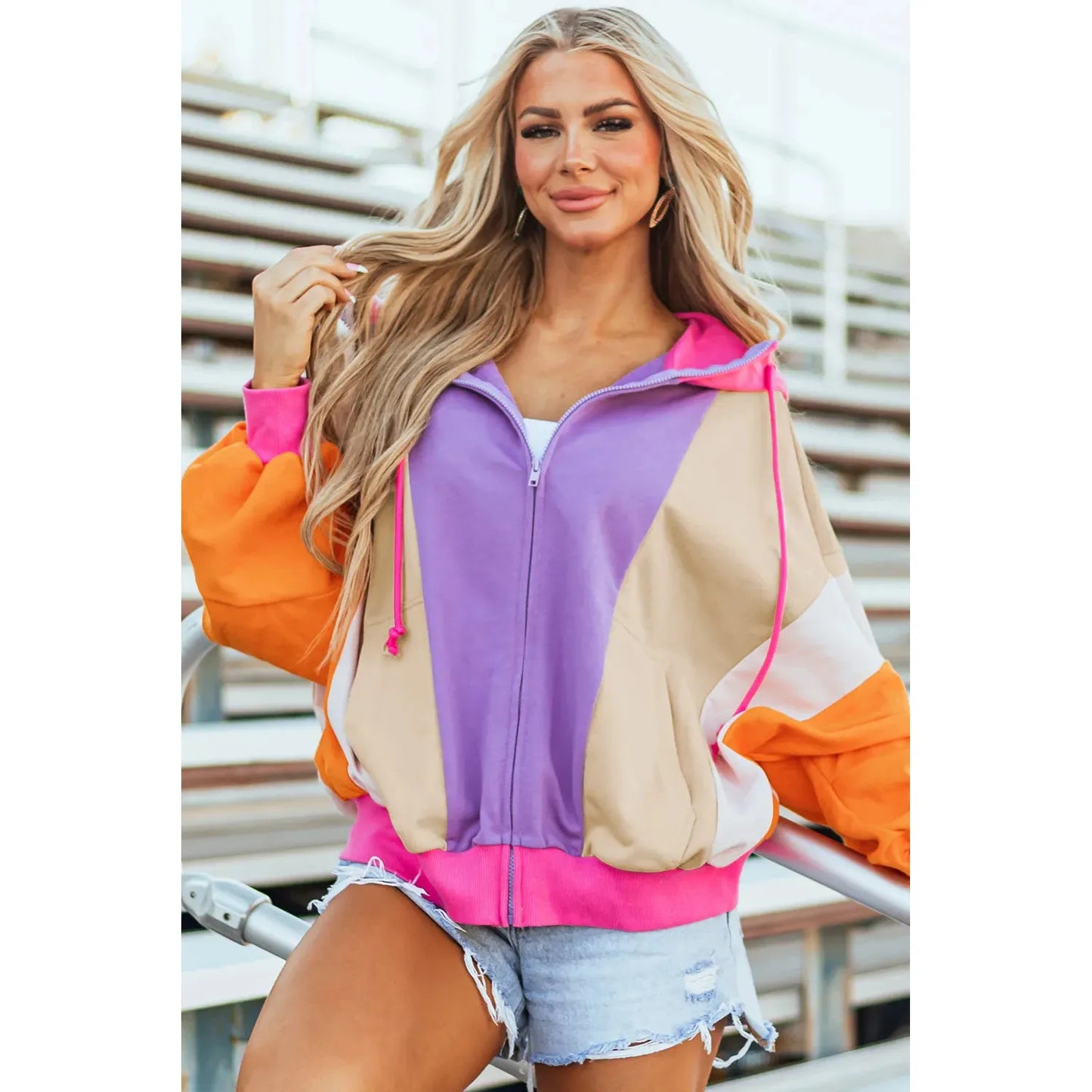 Weekend Errands Color Block Zip Up Hoodie