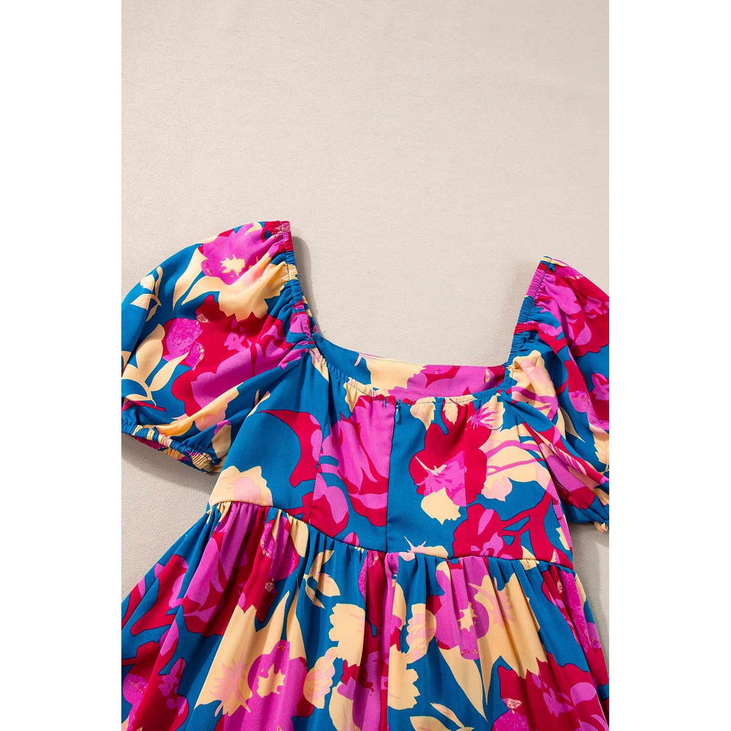 Happier Days Square Neck Bubble Sleeve Ruffled Floral Dress