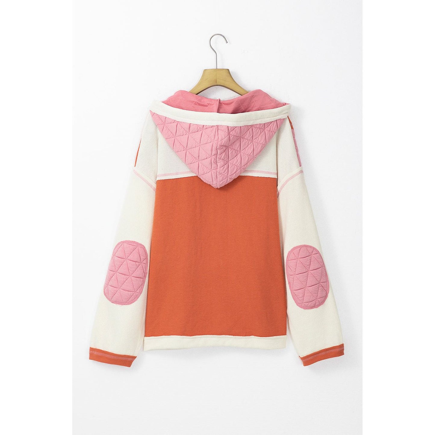 Happiest With You Coral Quilted Loose Fit Hooded Jacket