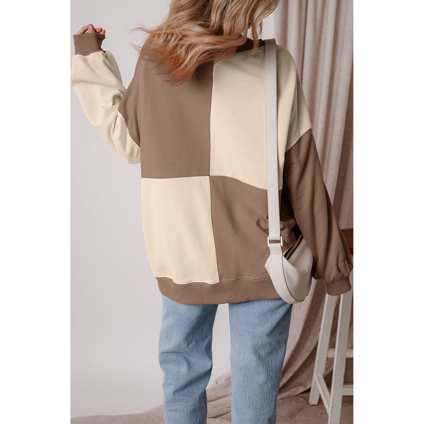 By the Fire Beige Colorblock Henley High Low Pullover