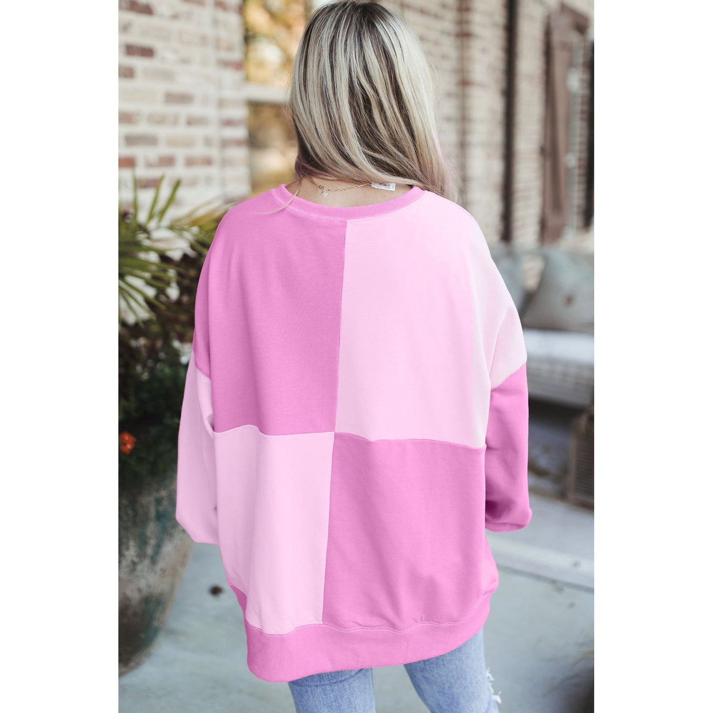 By the Fire Pink Colorblock Henley High Low Pullover