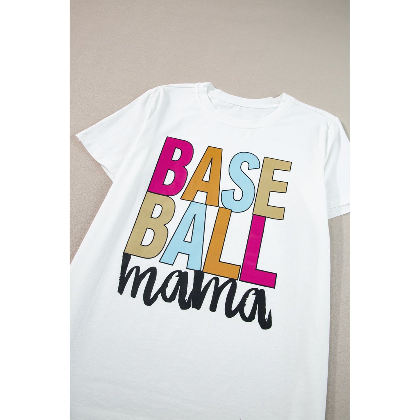 White Baseball Mama Multi Color Graphic Tee