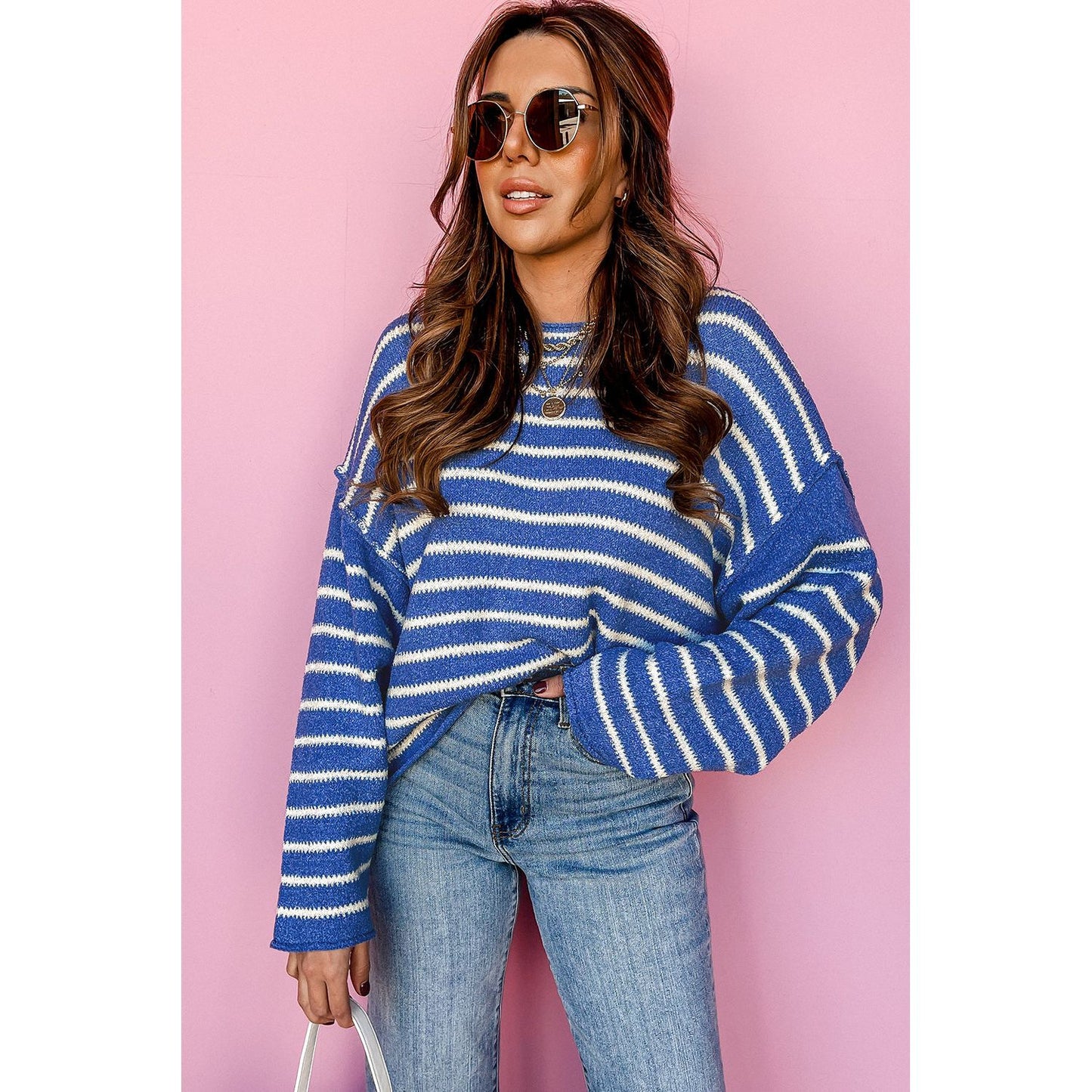 Cozy Season Sky Blue Striped Sweater