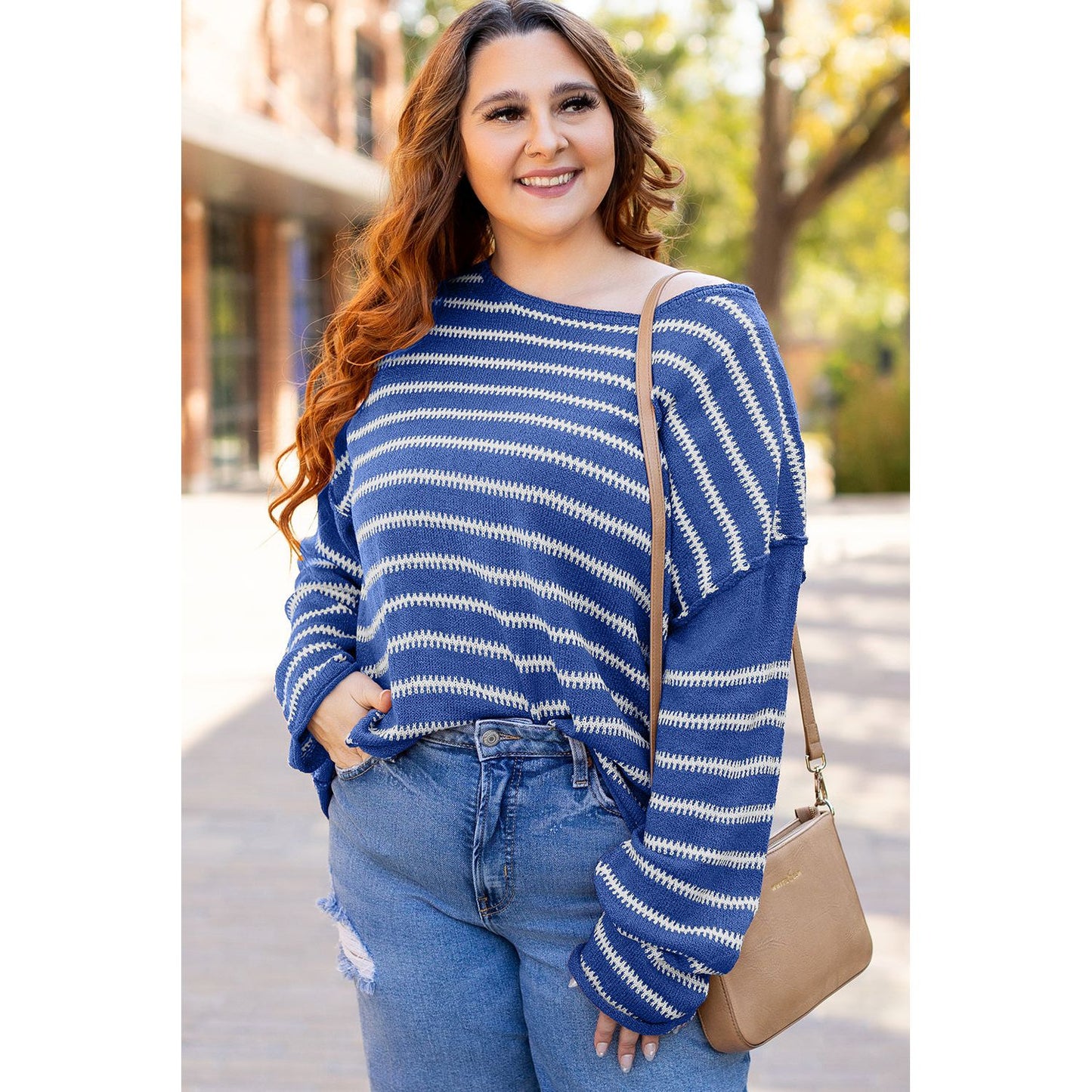 Cozy Season Sky Blue Striped Sweater