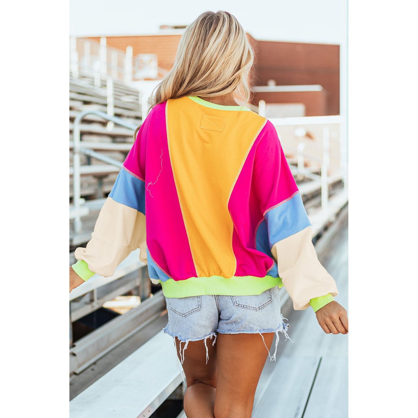 All Of The Lights Colorblock Exposed Stitching Oversize Pullover