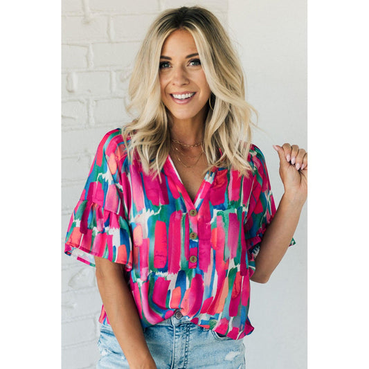Look On the Bright Side Abstract Brushwork Blouse