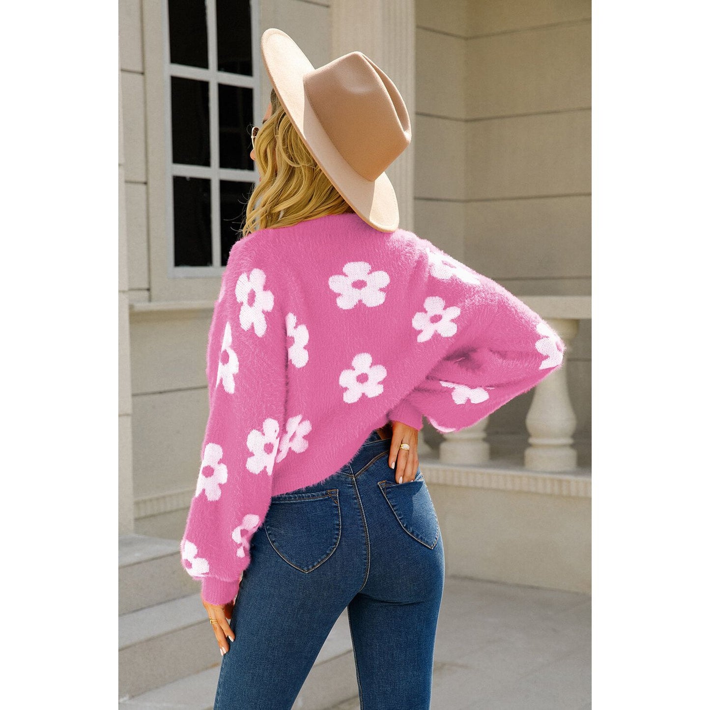 Floral Open Front Fuzzy Cardigan