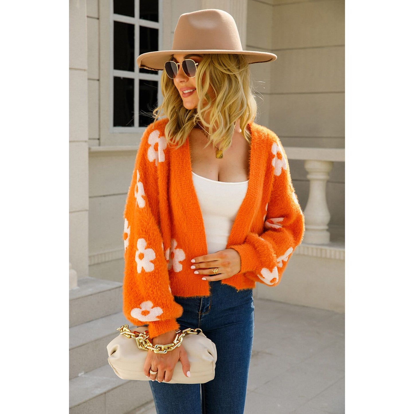 Floral Open Front Fuzzy Cardigan