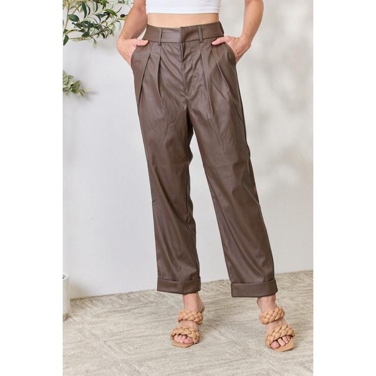 Zenana Leather Straight Pants