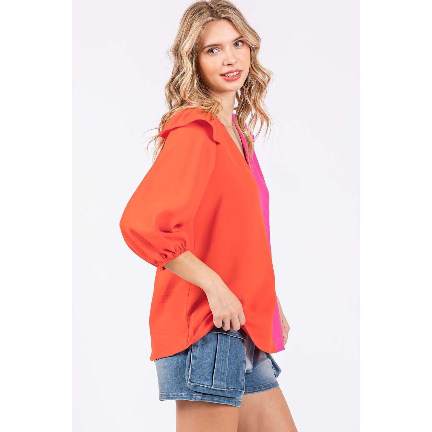 Day By Day Ruffle Trim Contrast Blouse