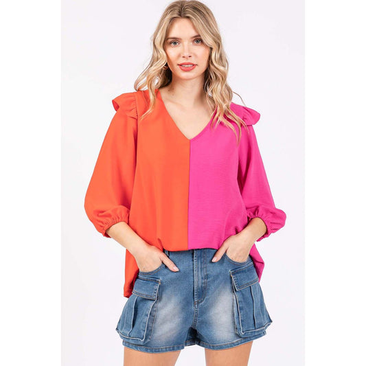 Day By Day Ruffle Trim Contrast Blouse