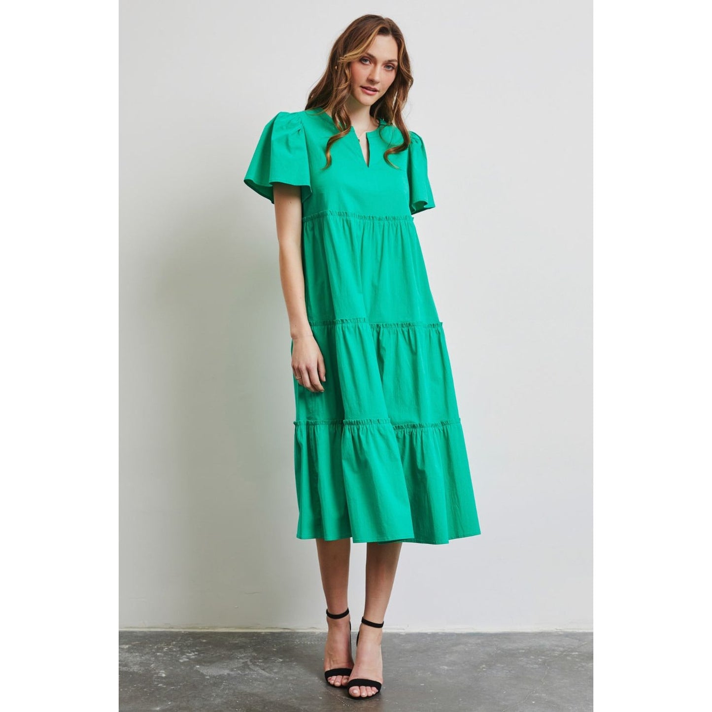 Meet Me Halfway Ruffled Tiered Midi Dress