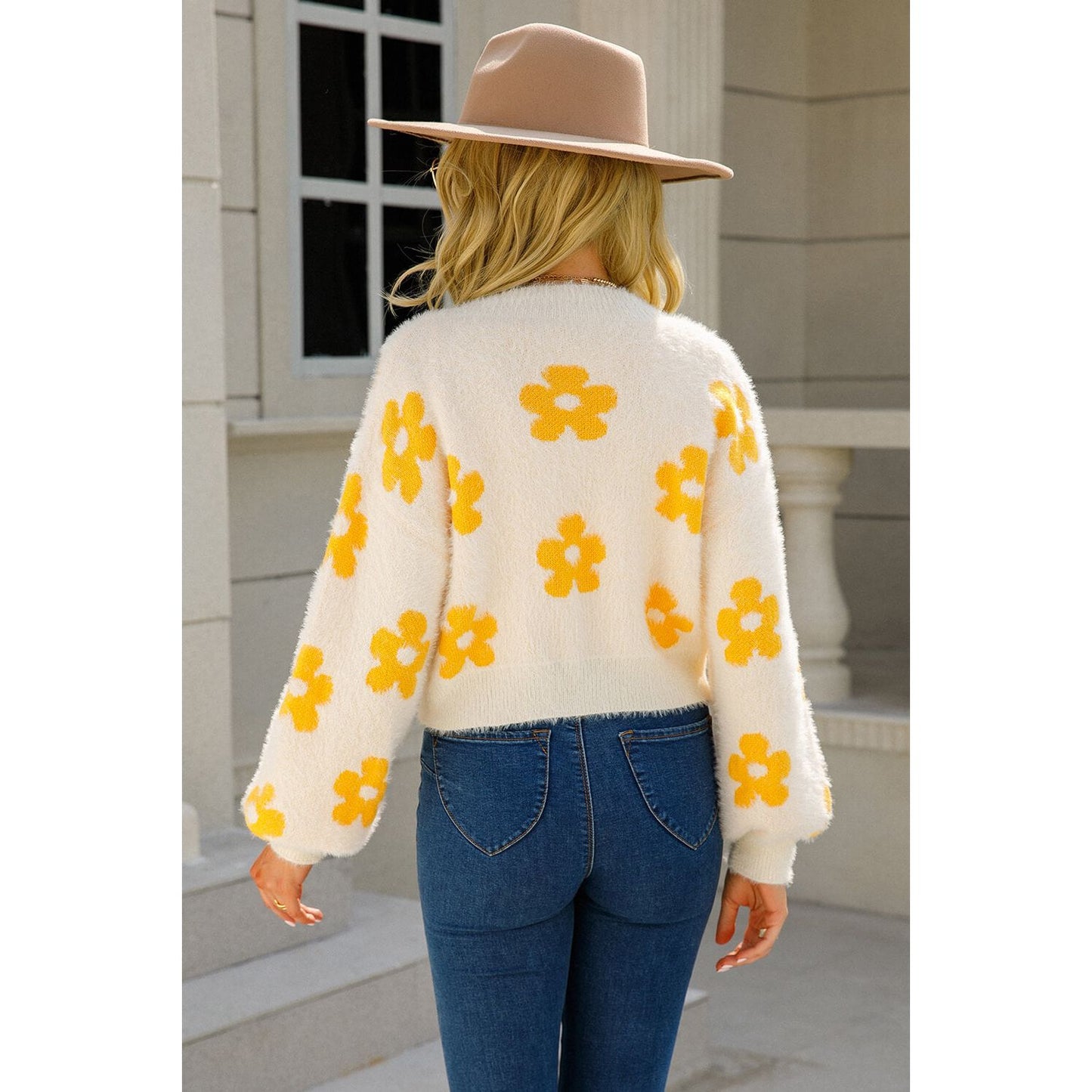 Floral Open Front Fuzzy Cardigan