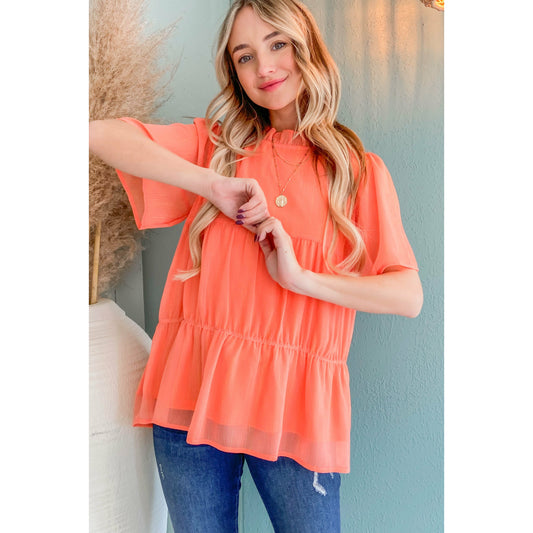 Coral Ruffle Hem Blouse