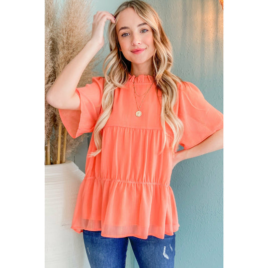 Coral Ruffle Hem Blouse