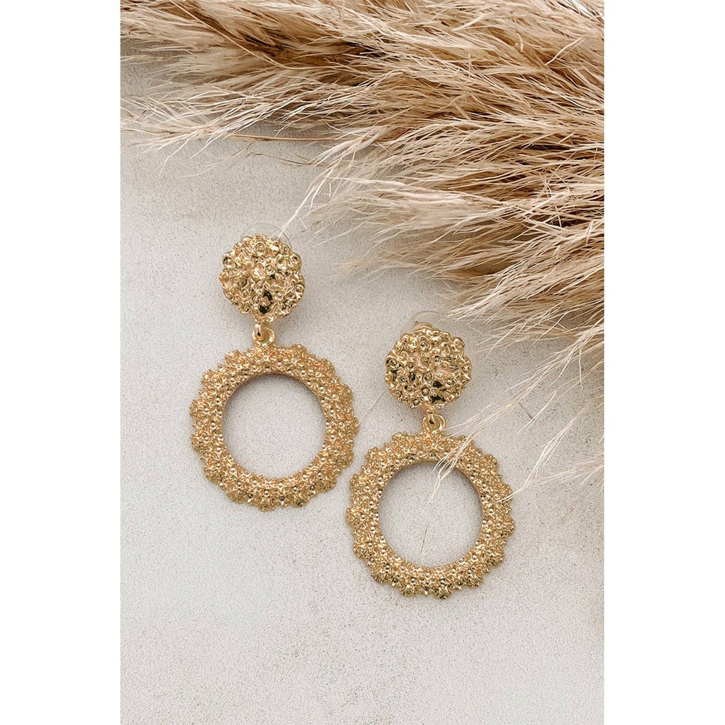 Gold Metal Charm Geometric Pattern Hollow Out Hanging Earrings