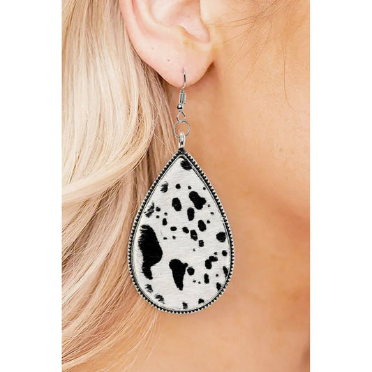 Cow Print Western Water Drop Earrings