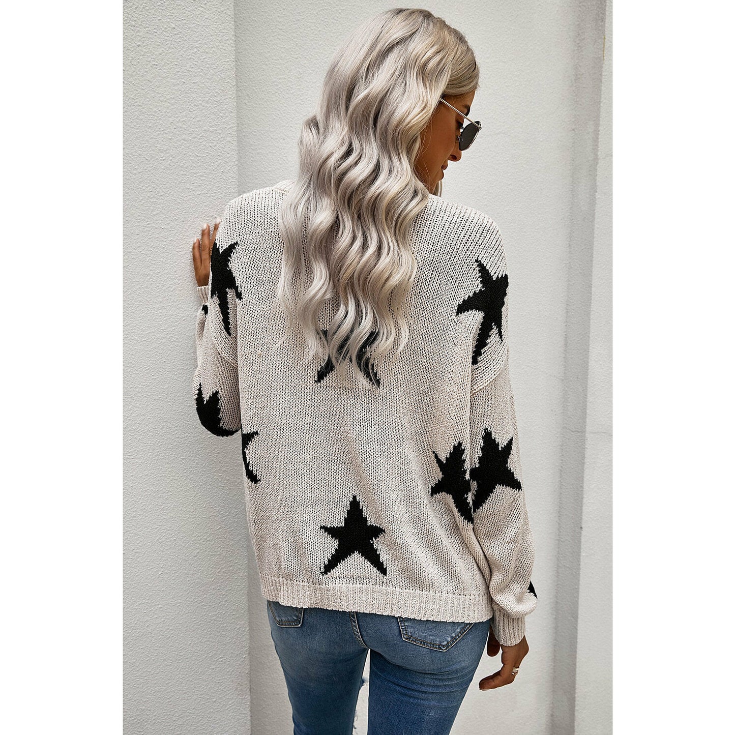 White Knit Star Sweater