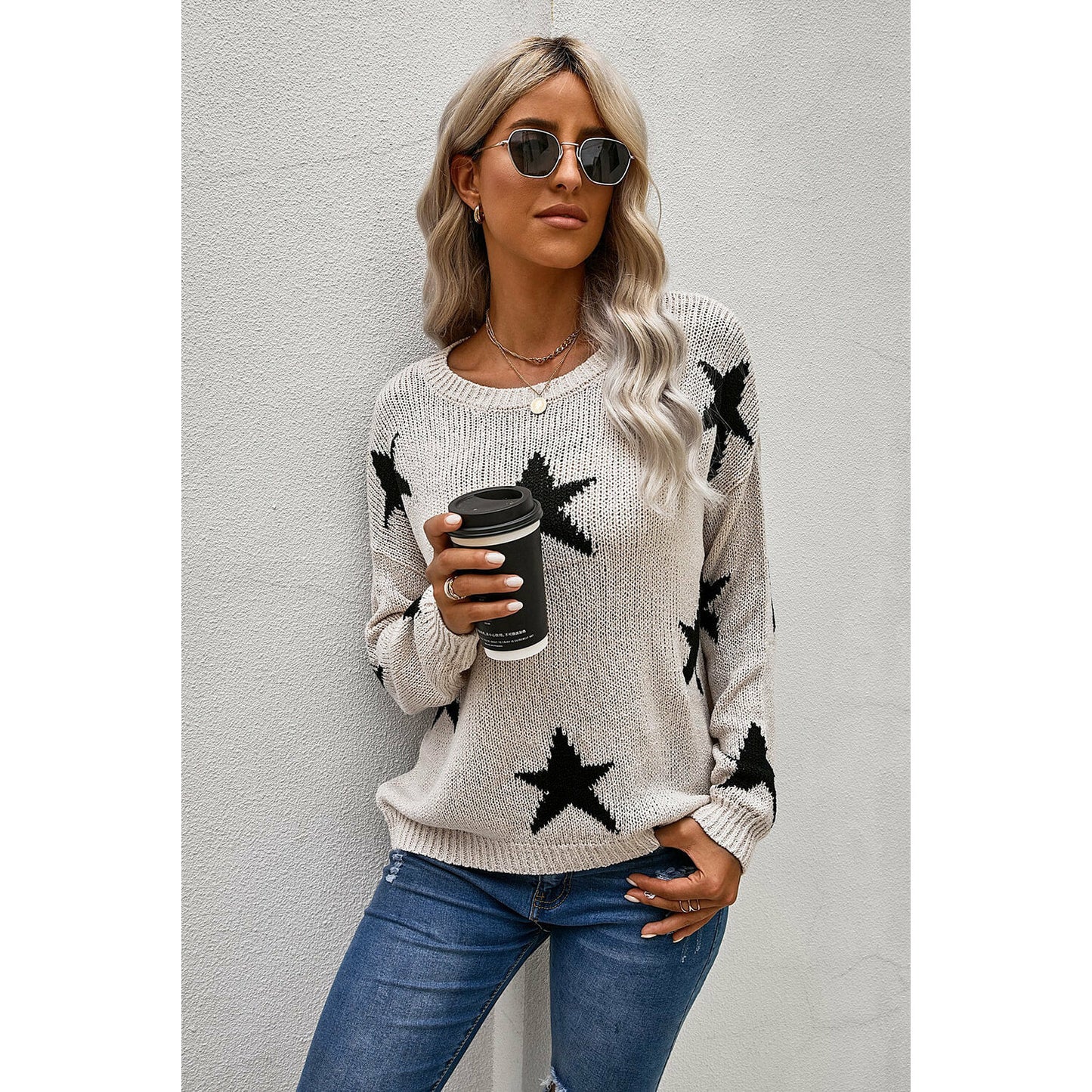 White Knit Star Sweater
