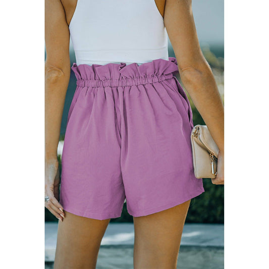 Purple Frilled Drawstring Waist High Rise Shorts