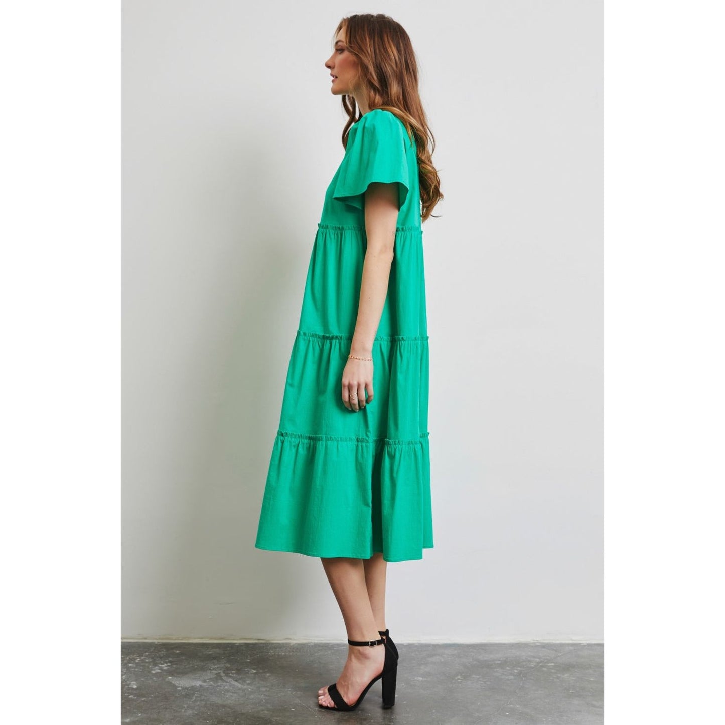 Meet Me Halfway Ruffled Tiered Midi Dress