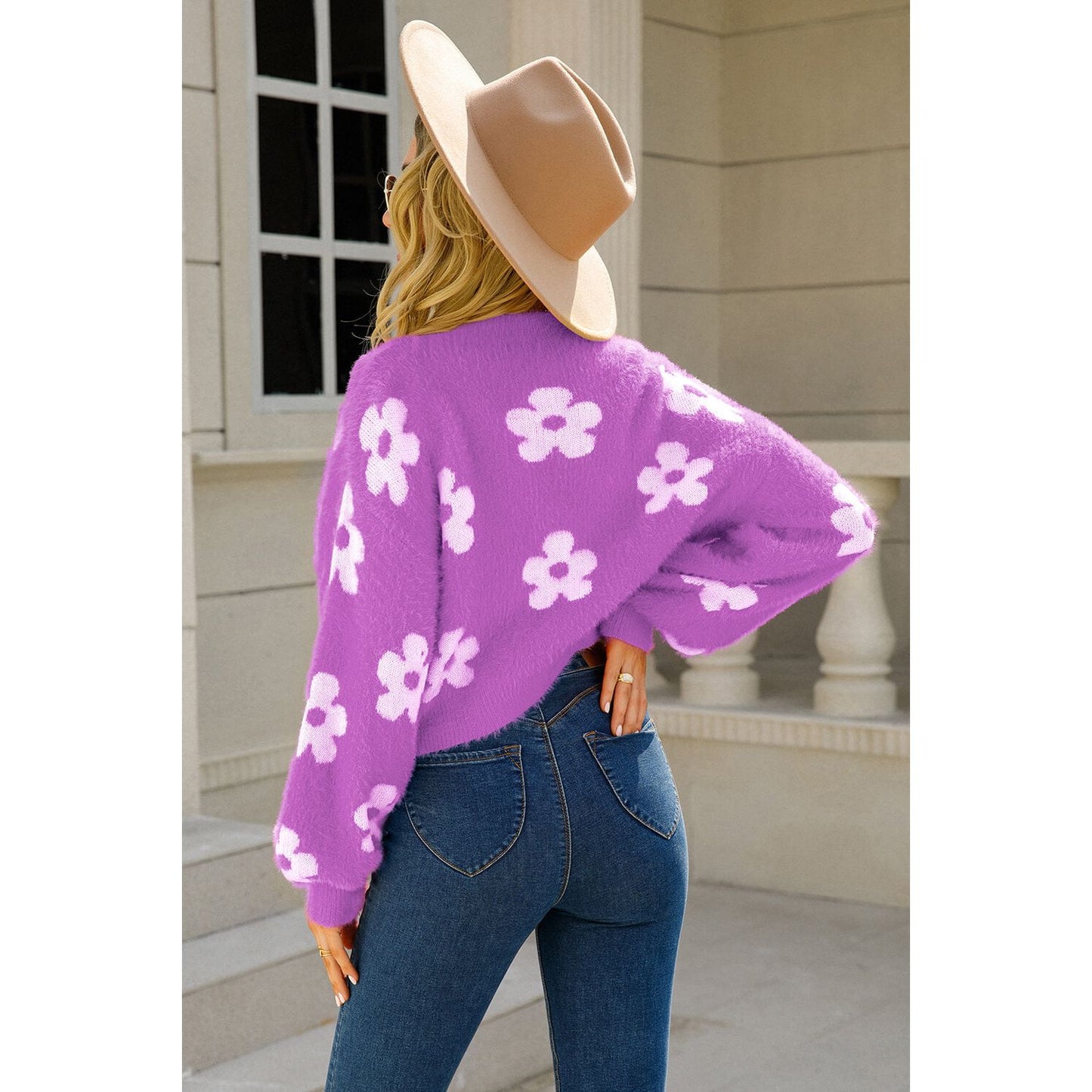 Floral Open Front Fuzzy Cardigan